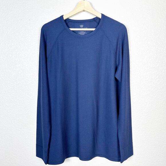 Mack Weldon Mens Long Sleeve Waffle Knit Crew Neck Shirt in Blue Size Large - Picture 1 of 6